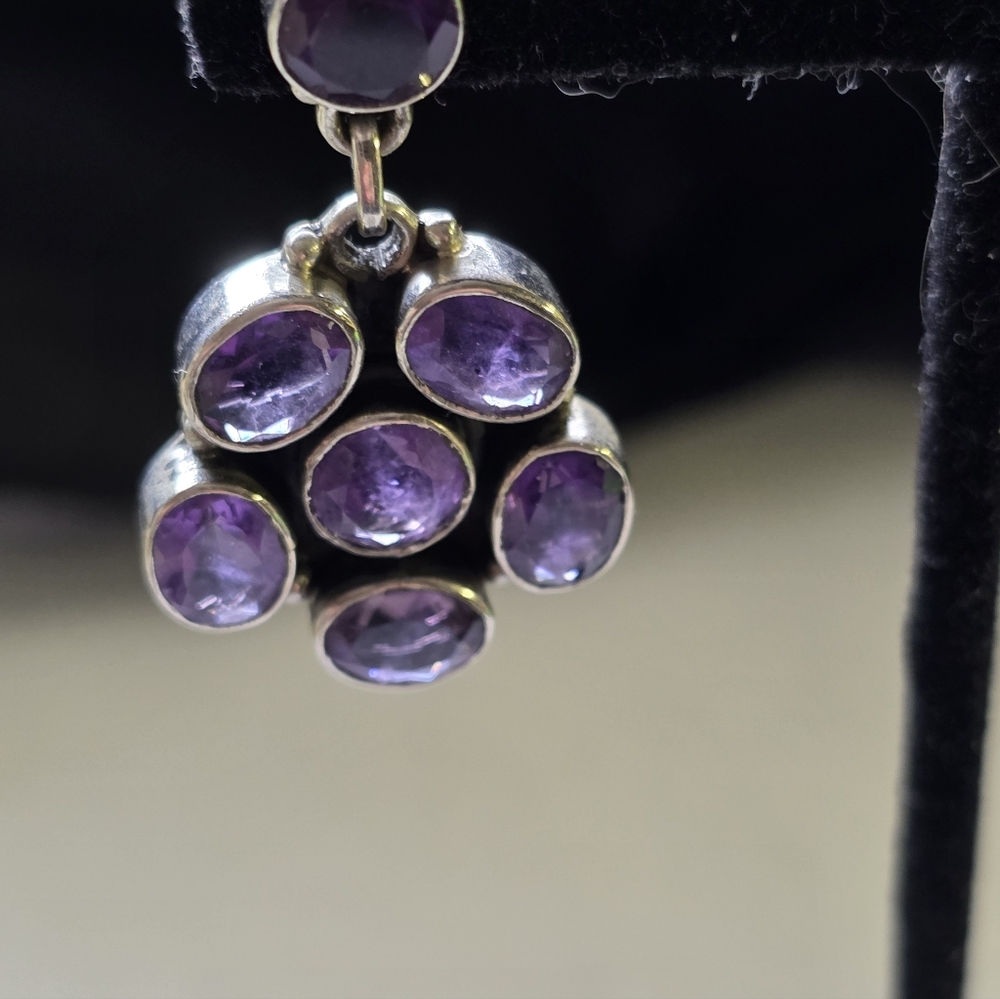 Sterling Silver Purple Amethyst Earrings And Ring.